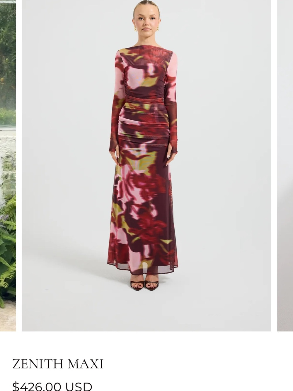 Zenith Maxi Floral Mesh Gown in Pink & Burgundy